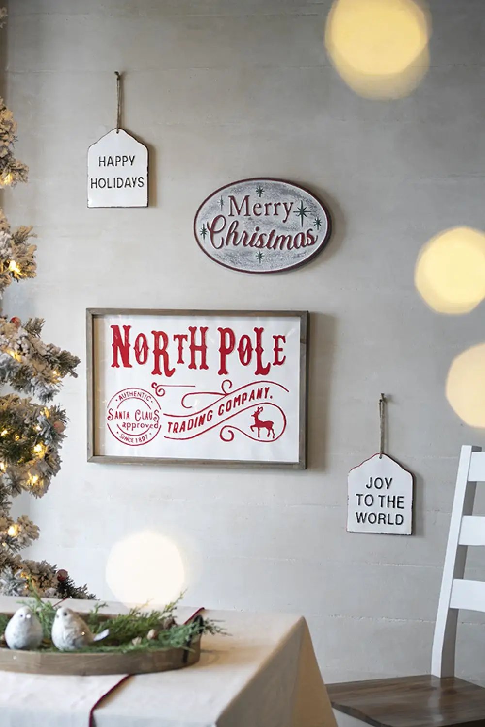 Iron / Wood North Pole Trading Company Wall Sign, For Christmas Holiday Table Wall Decor - White / Red by HouseOfZazla