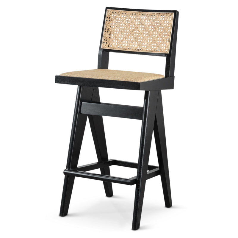 Black & Rattan Bar Stool Set with Full Back Support - Set of 2, photo 9 of 9