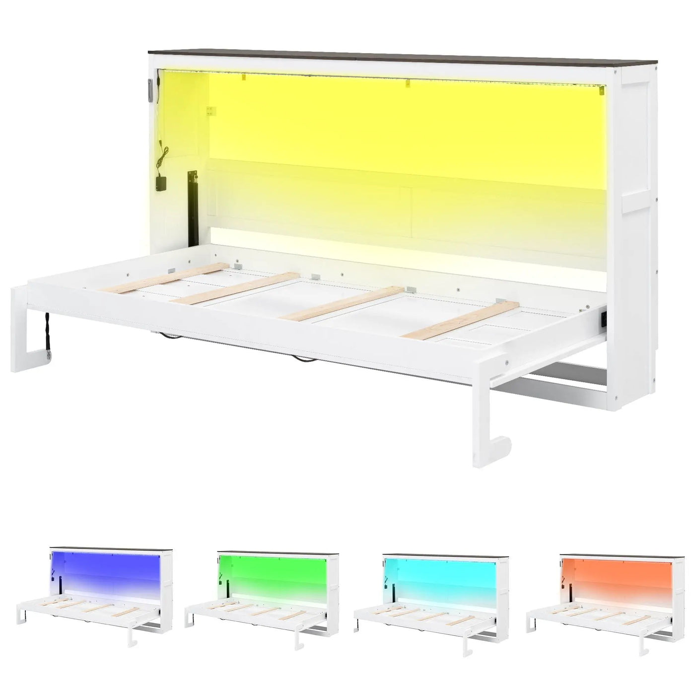 Murphy Bed With LED Light, Foldable Wall Bed Cabinet by Unique Piece Furniture