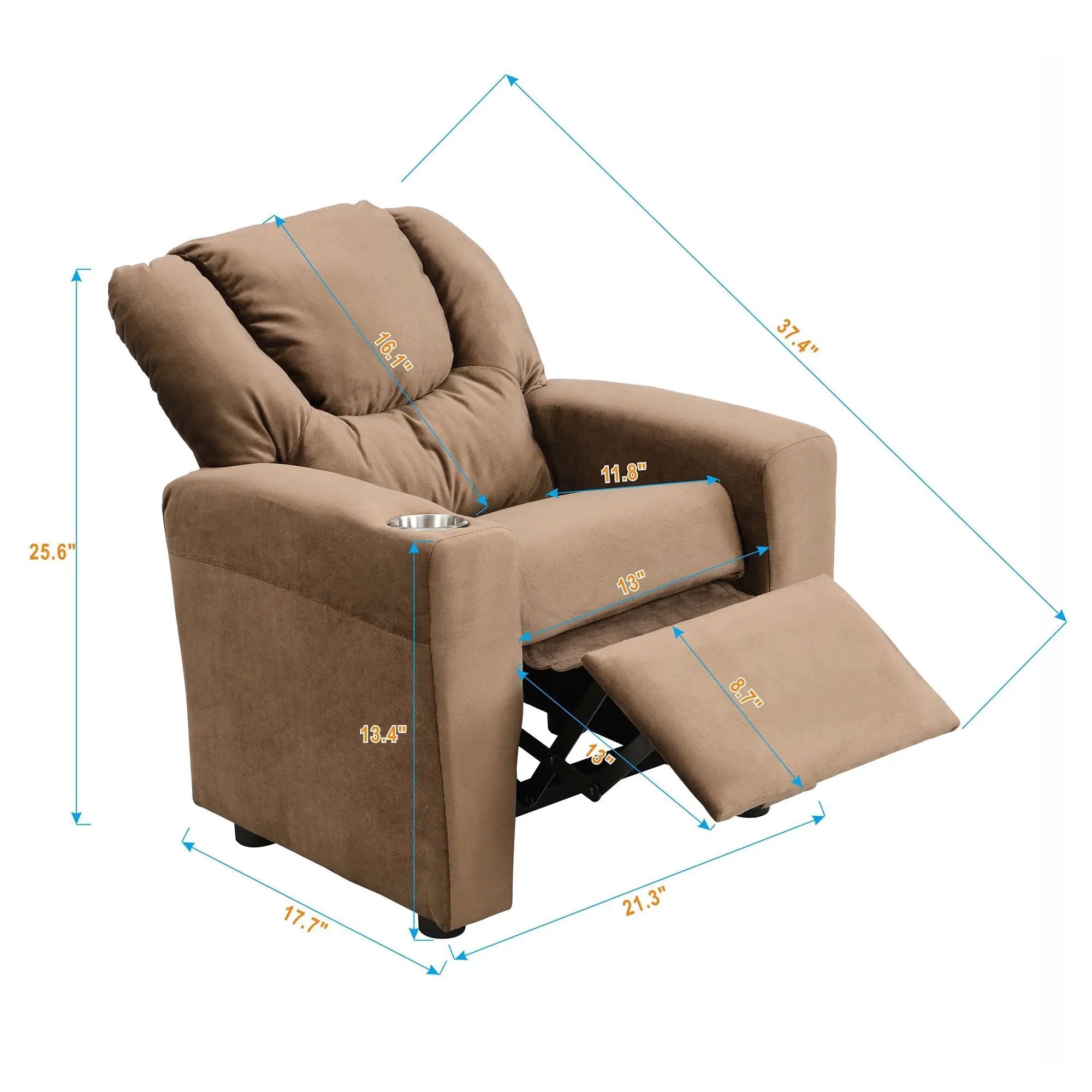 Kids Recliner Chair, Kids Upholstered Couch With Two Cup Holder, Footrest, Backrest, Toddlers Recliner With Headrest And Footrest - Black by HouseOfZazla