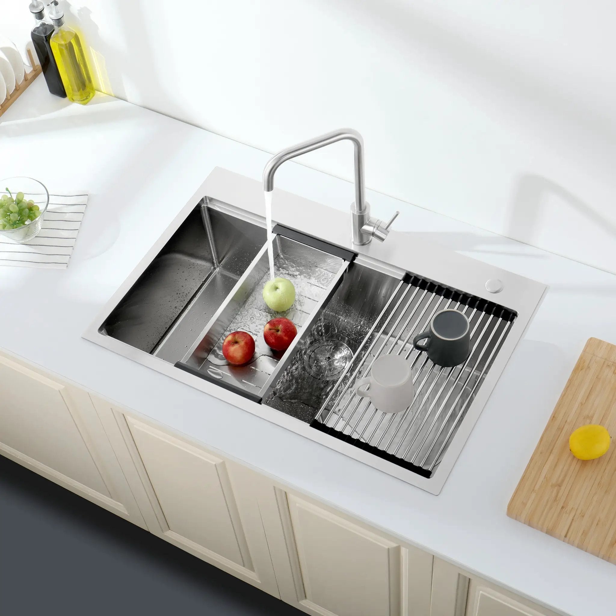 Stainless Steel Kitchen Sink, 33"x22" Single Bowl, Overmount Handmade Sink in Brushed by HouseOfZazla