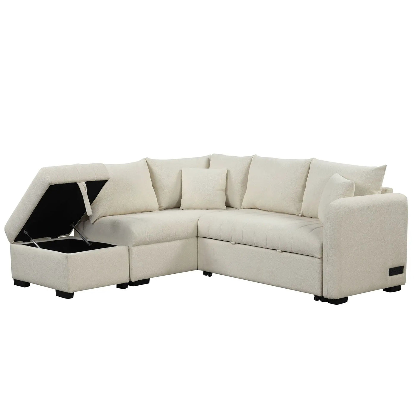L-Shaped Sectional Pull Out Sofa Bed Sleeper Sofa With Two USB Ports, Two Power Sockets And A Movable Storage Ottoman by HouseOfZazla