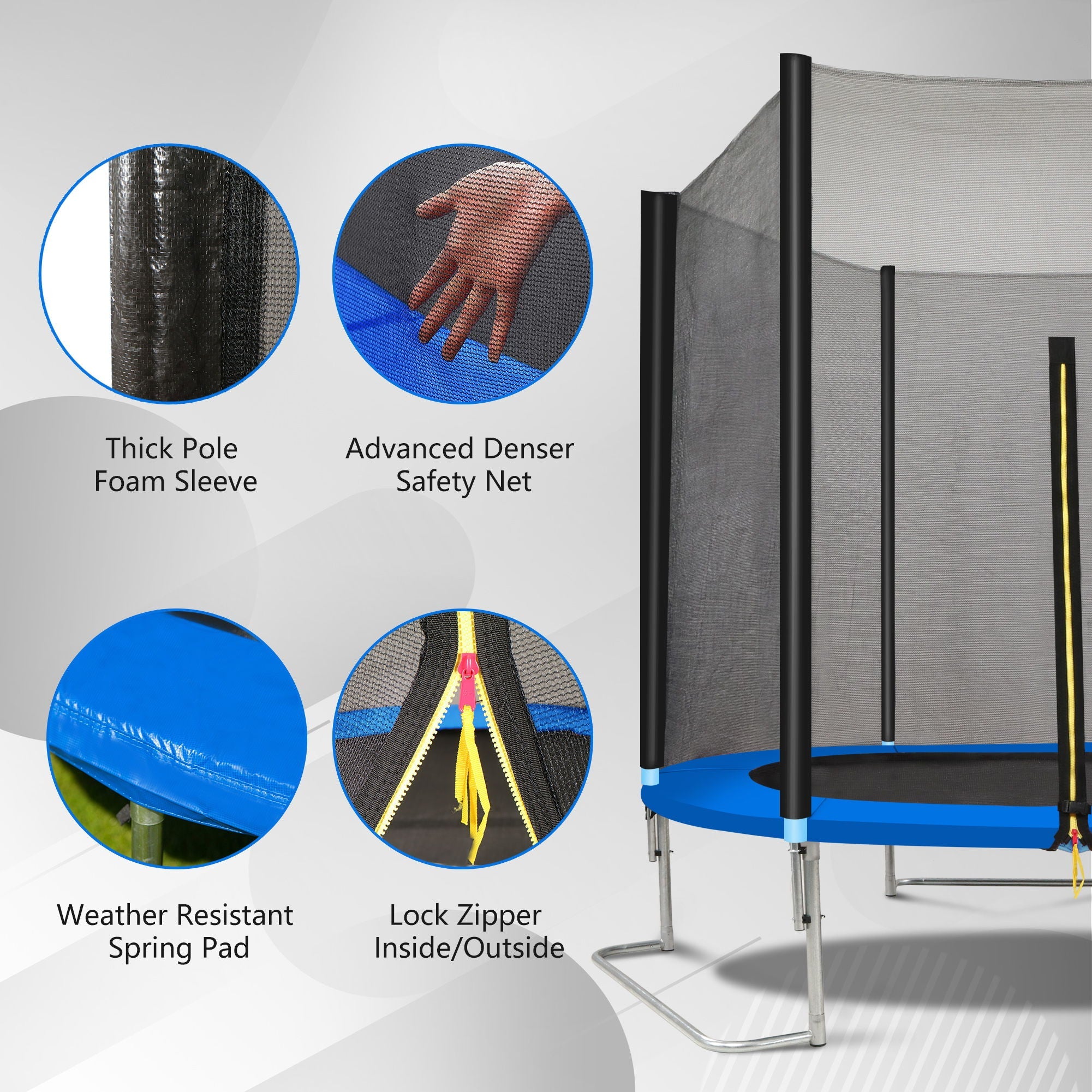 Yc 8Ft Trampoline Outer Net With Soft Basketball Board, Ball And Inflator - Blue by HouseOfZazla