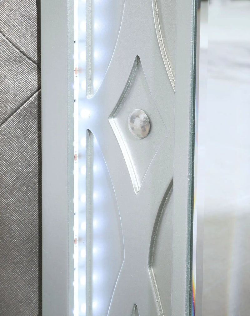 Gunnison Wood Queen LED Panel Bed Silver Metallic by Unique Piece Furniture