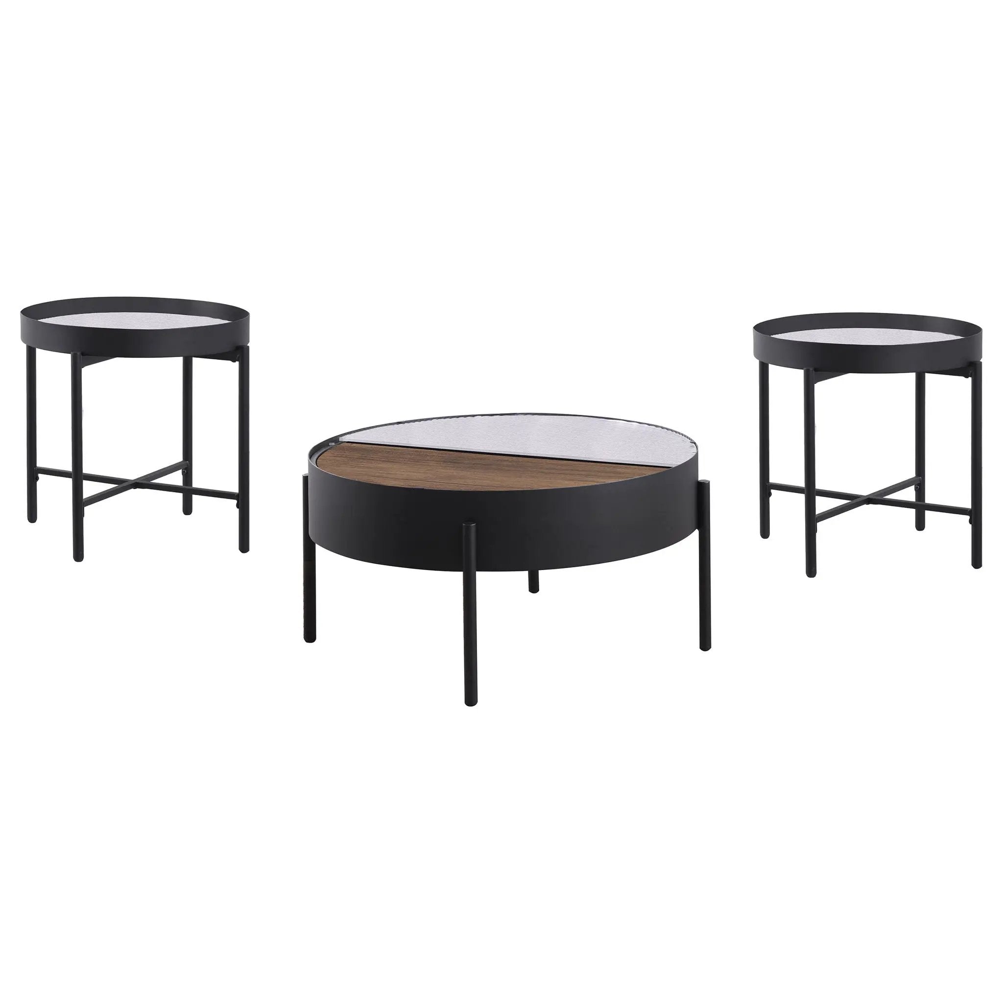 Ozella 3-piece Round Coffee and End Table Set Sandy Black by Unique Piece Furniture