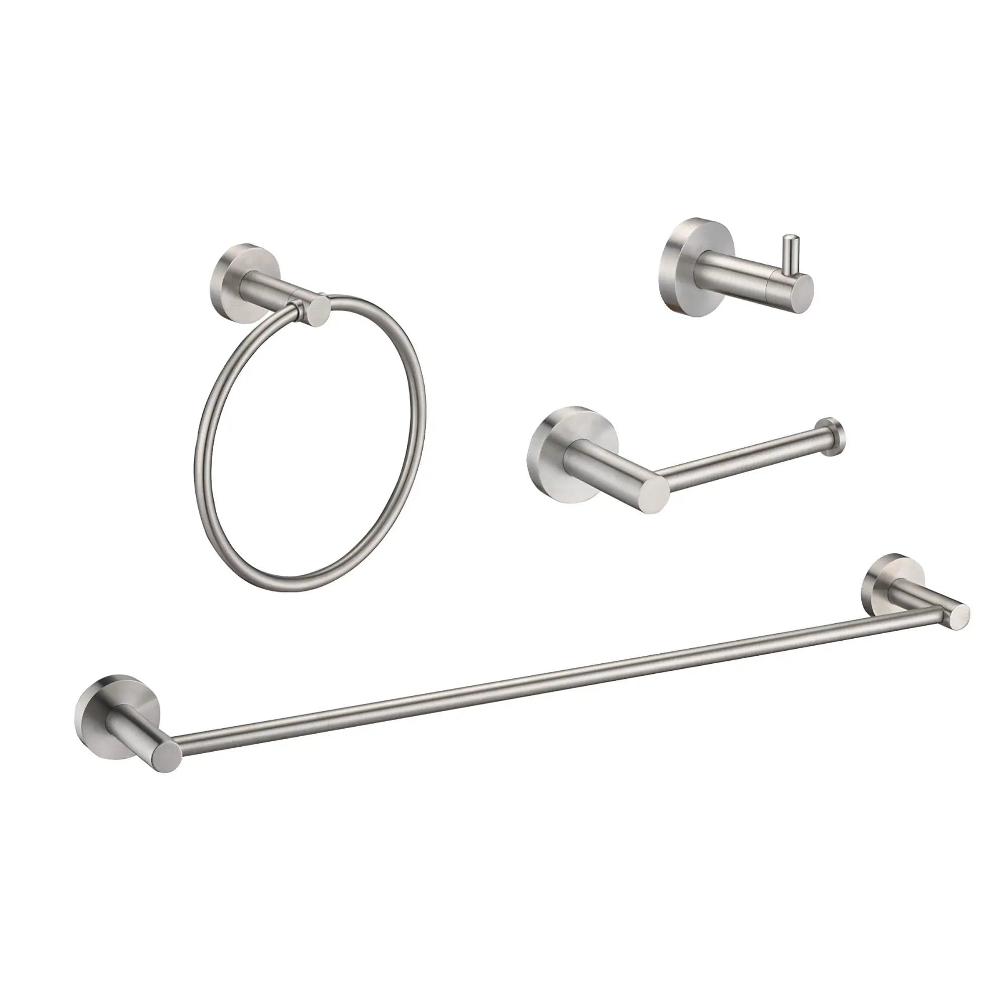 Bathroom Set 4 Pack With Towel Bar Racks, Toilet Paper Holder, Ring, Hook, Stainless Steel - Brushed Nickel by HouseOfZazla