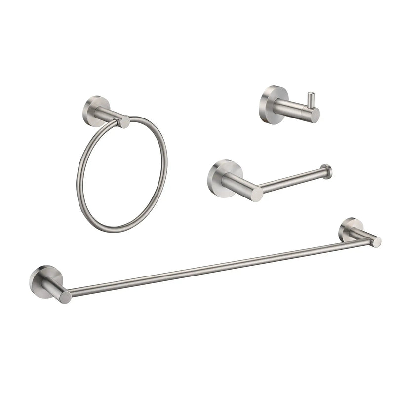 Bathroom Set 4 Pack With Towel Bar Racks, Toilet Paper Holder, Ring, Hook, Stainless Steel - Brushed Nickel by HouseOfZazla