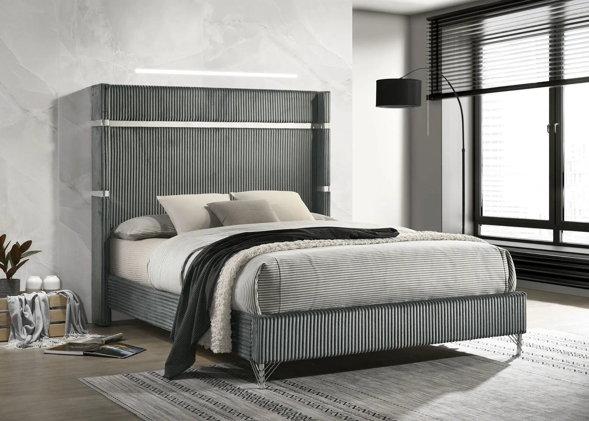 Lucia 61-inch Upholstered Eastern King Wingback Bed Grey by Unique Piece Furniture
