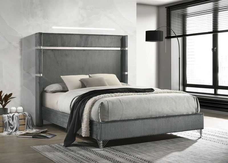 Lucia 61-inch Upholstered Eastern King Wingback Bed Grey by Unique Piece Furniture