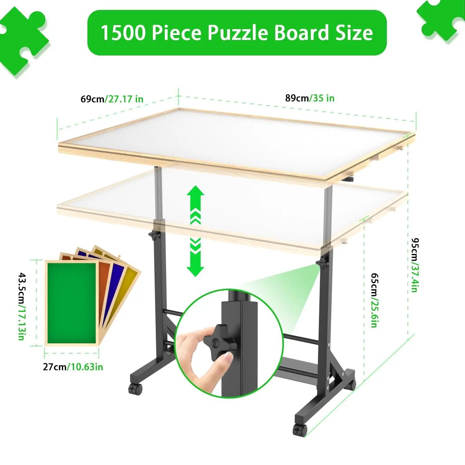 360 Degree Tilting Wooden Puzzle Table With Adjustable Height and Storage by HouseOfZazla