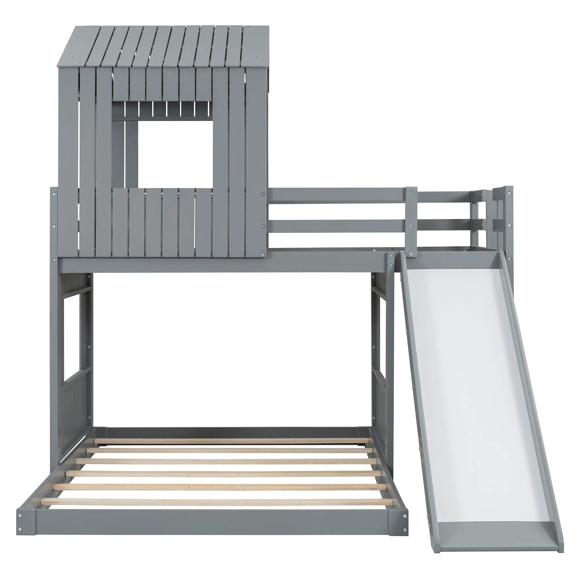 Loft Bunk Bed With Playhouse, Farmhouse, Ladder, Slide And Guardrails by Unique Piece Furniture