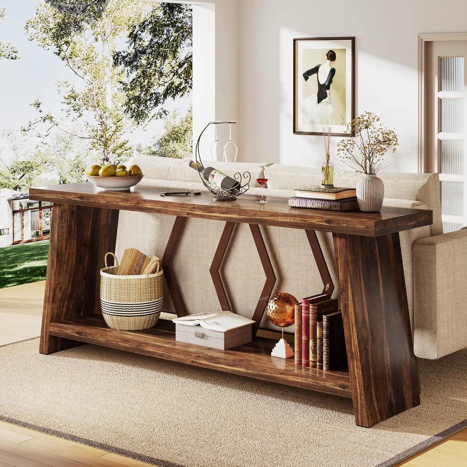 Accent Extra Long Console Table With 2 Tier Storage - Brown by HouseOfZazla