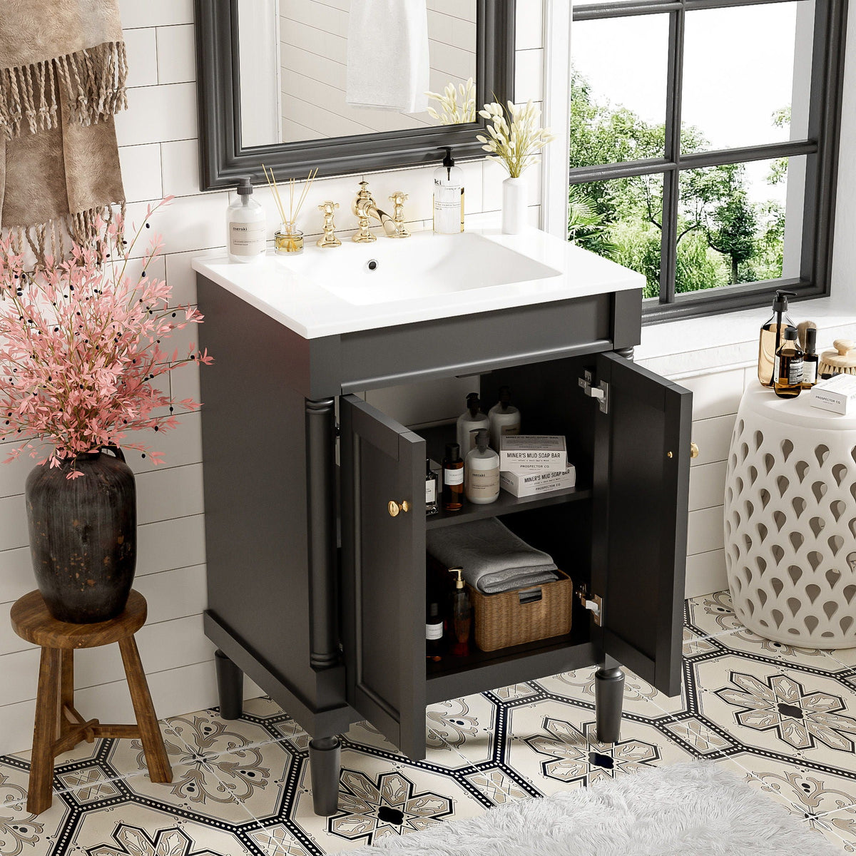 Bathroom Vanity With Top Sink, 2 Tier Storage Cabinet, photo 24 of 28