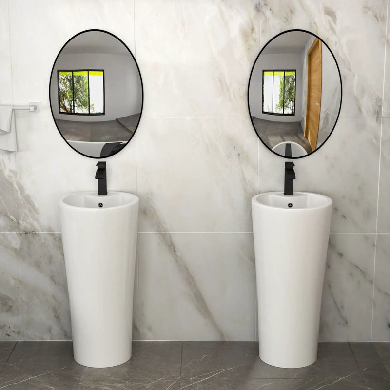 15" Pedestal Sink With Space Saving Design, Smooth Non Porous Surface For Powder Rooms - White by HouseOfZazla