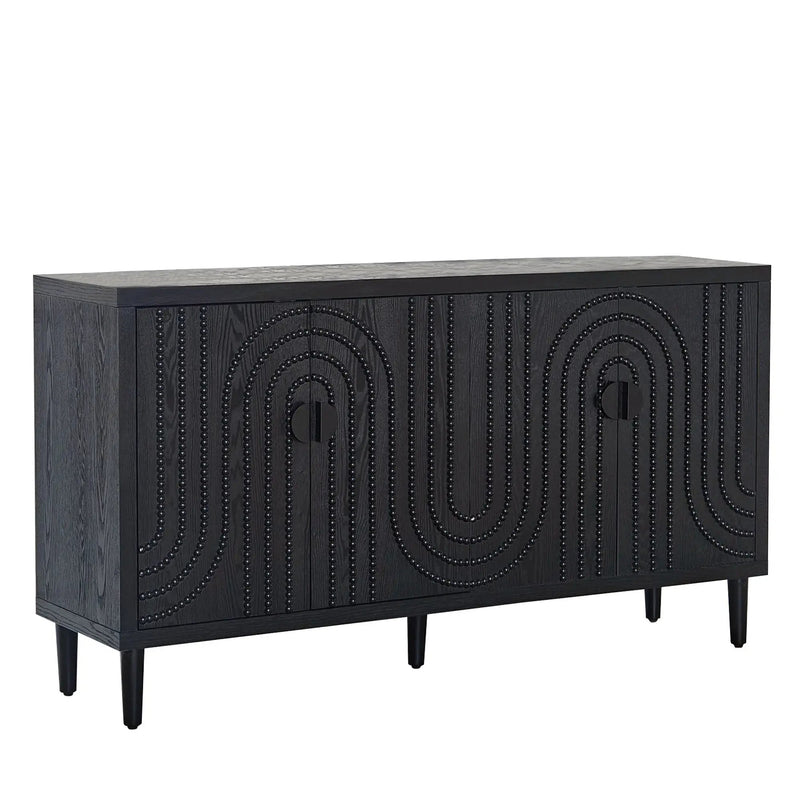 Modern Sideboard Cabinet With Decorative Nailhead Accents, Stylish Storage Solution For Dining, Living Rooms - Black by Unique Piece Furniture