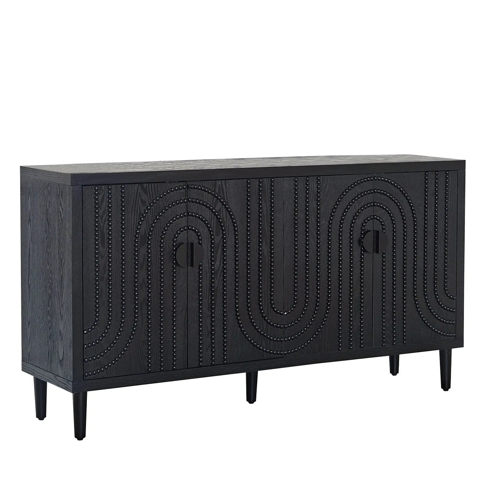 Modern Sideboard Cabinet With Decorative Nailhead Accents, Stylish Storage Solution For Dining, Living Rooms - Black by HouseOfZazla