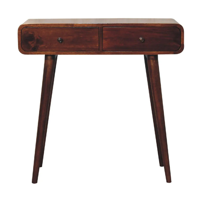 Solid Wood Chestnut Curved Hallway Table, 2-Drawers, Nordic Legs by HouseOfZazla