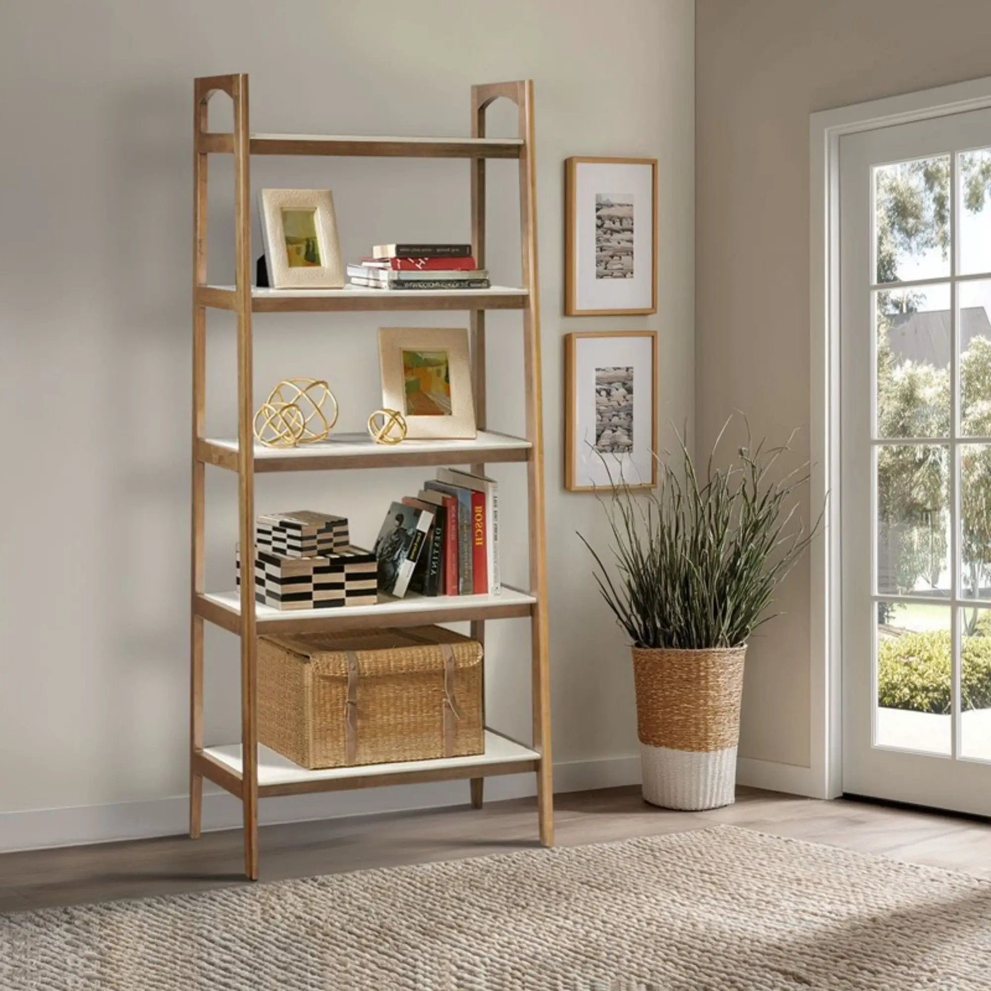 Parker - Bookcase With 5 Shelves - Off White / Natural by HouseOfZazla