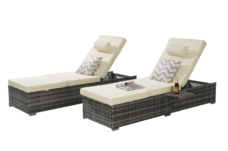 Outdoor Chaise Lounge Chair Set of 2 with Storage and Cushions by HouseOfZazla