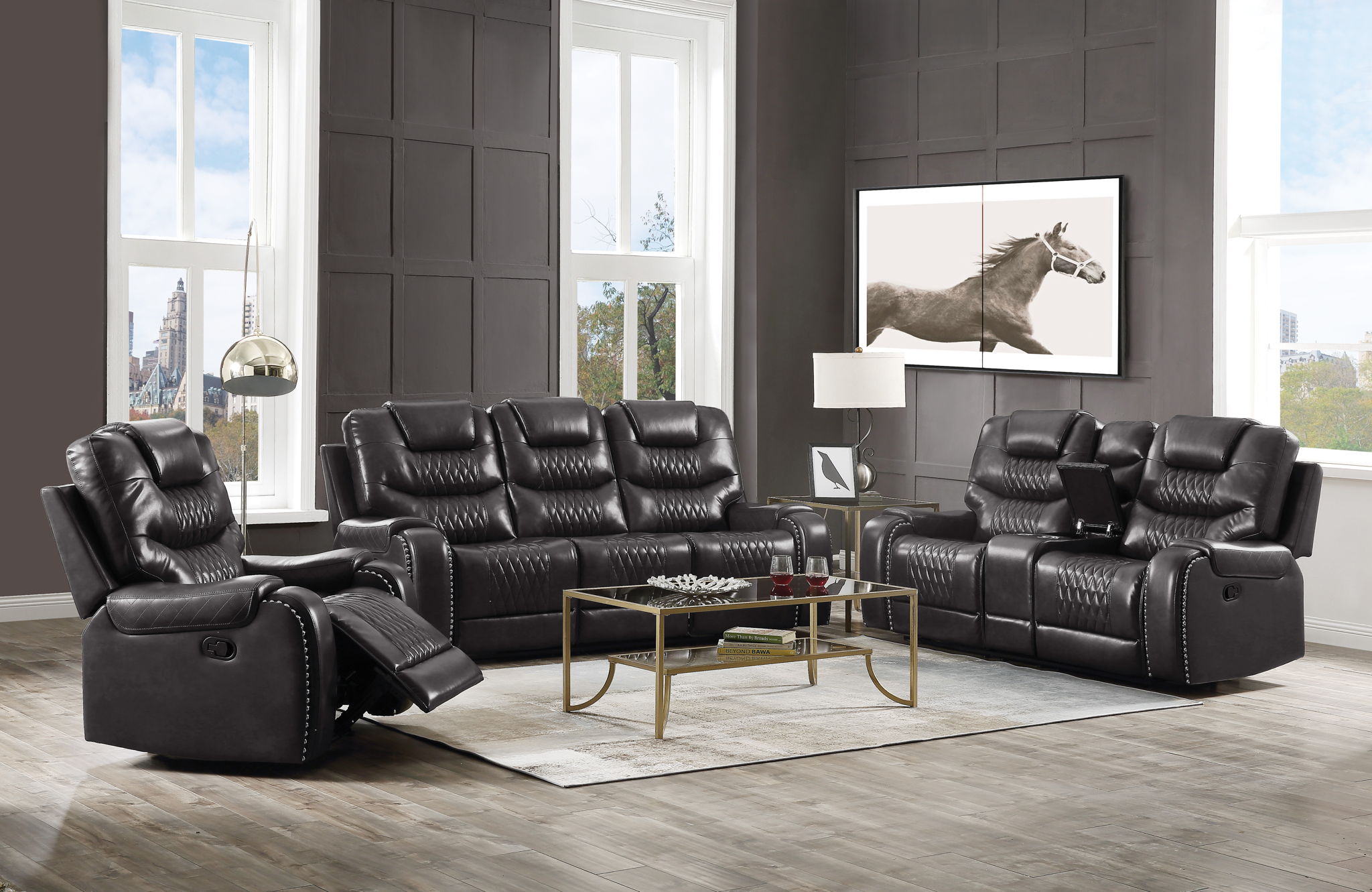 Braylon - Magnetite Synthetic Leather Manual Recliner Sofa - Brown by HouseOfZazla