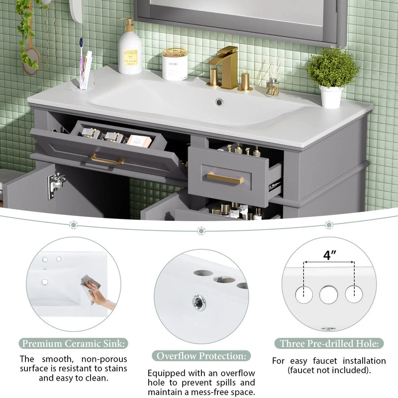 36" Gray Modern Bathroom Vanity with Ceramic Sink by HouseOfZazla