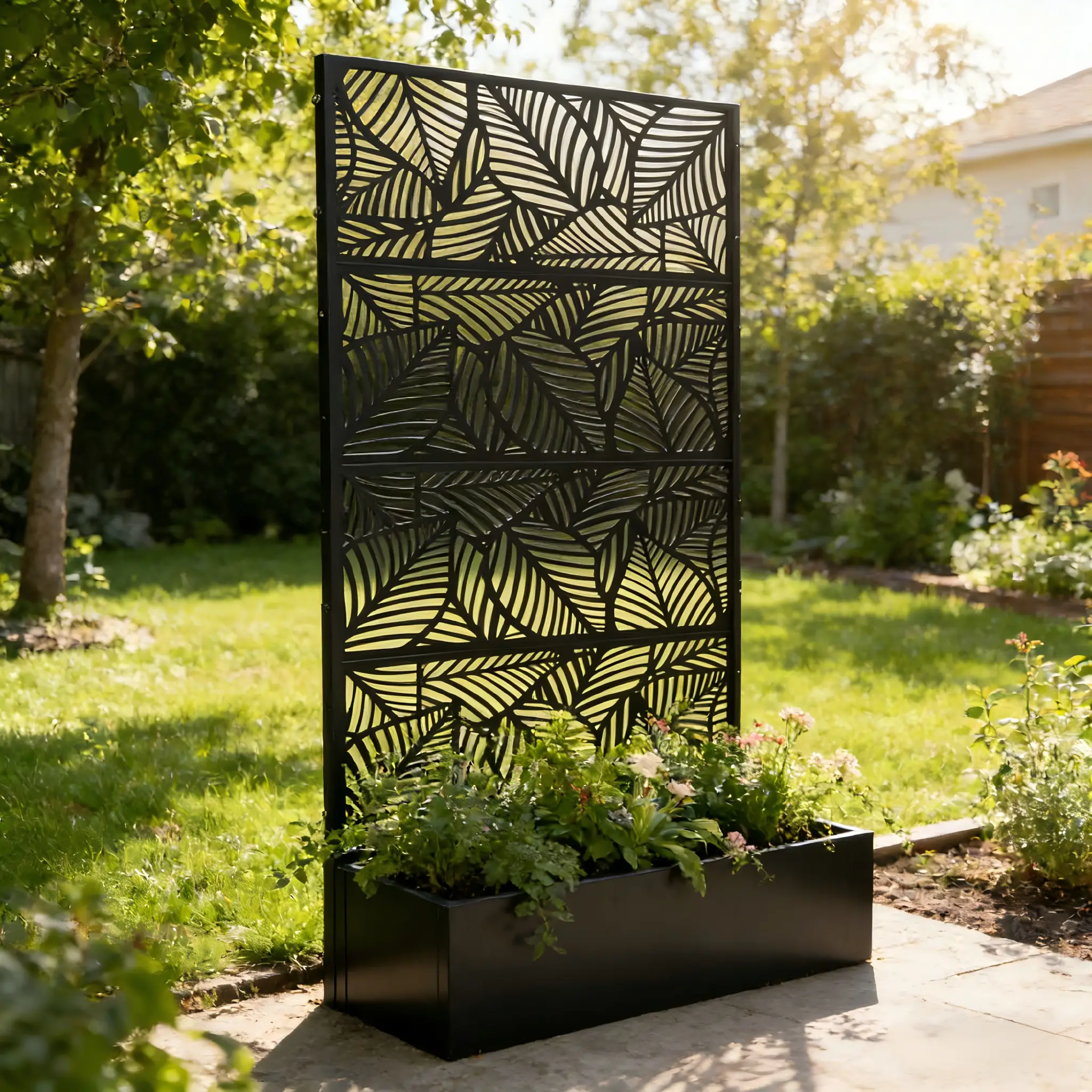 Leaf Pattern Privacy Screen with Planter Box by HouseOfZazla