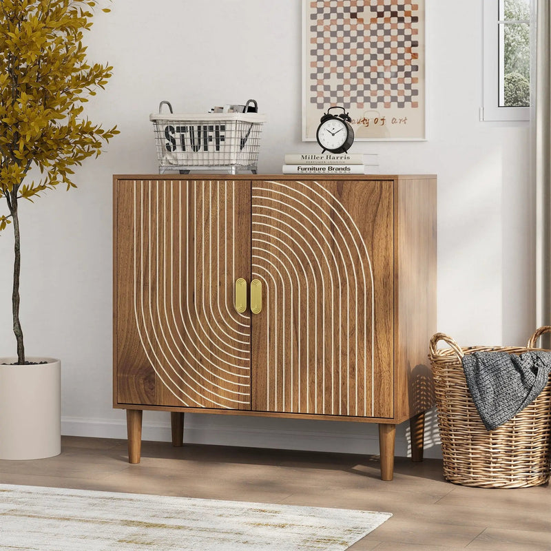 Buffet Cabinet With Line Groove Design, Sideboard Buffet Cabinet With Storage, Multifunctional Accent Cabinet For Living Room, Entryway, Hallway, Office, Kitchen - Brown by Unique Piece Furniture