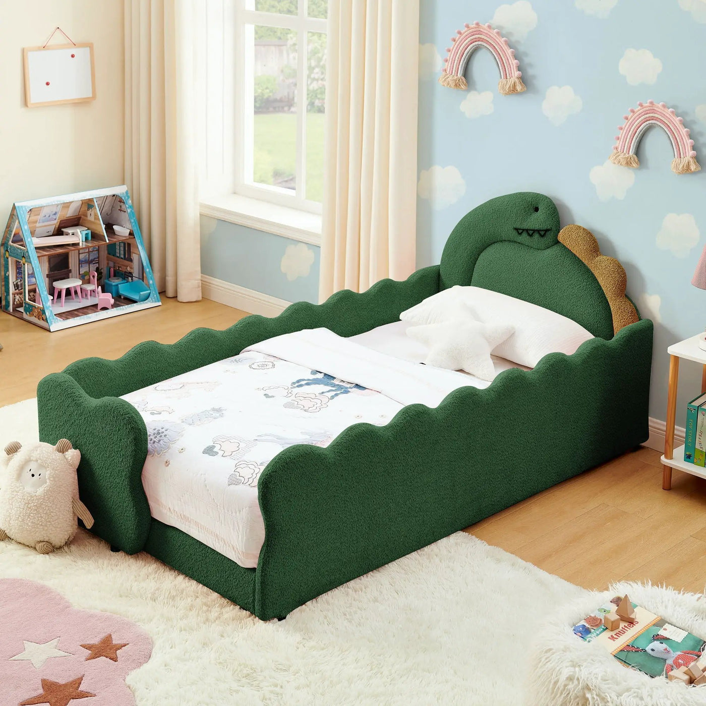Cute Dinosaur Shaped Bed With Safety Guardrail, Toddler Frame by HouseOfZazla