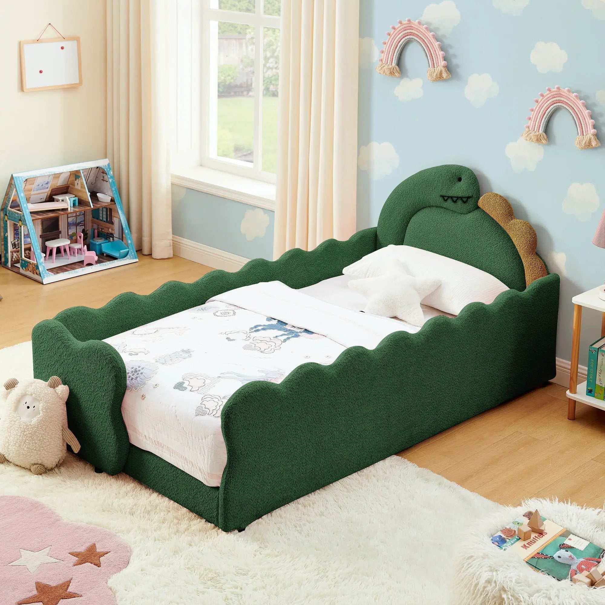 Cute Dinosaur Shaped Bed With Safety Guardrail, Toddler Frame by HouseOfZazla