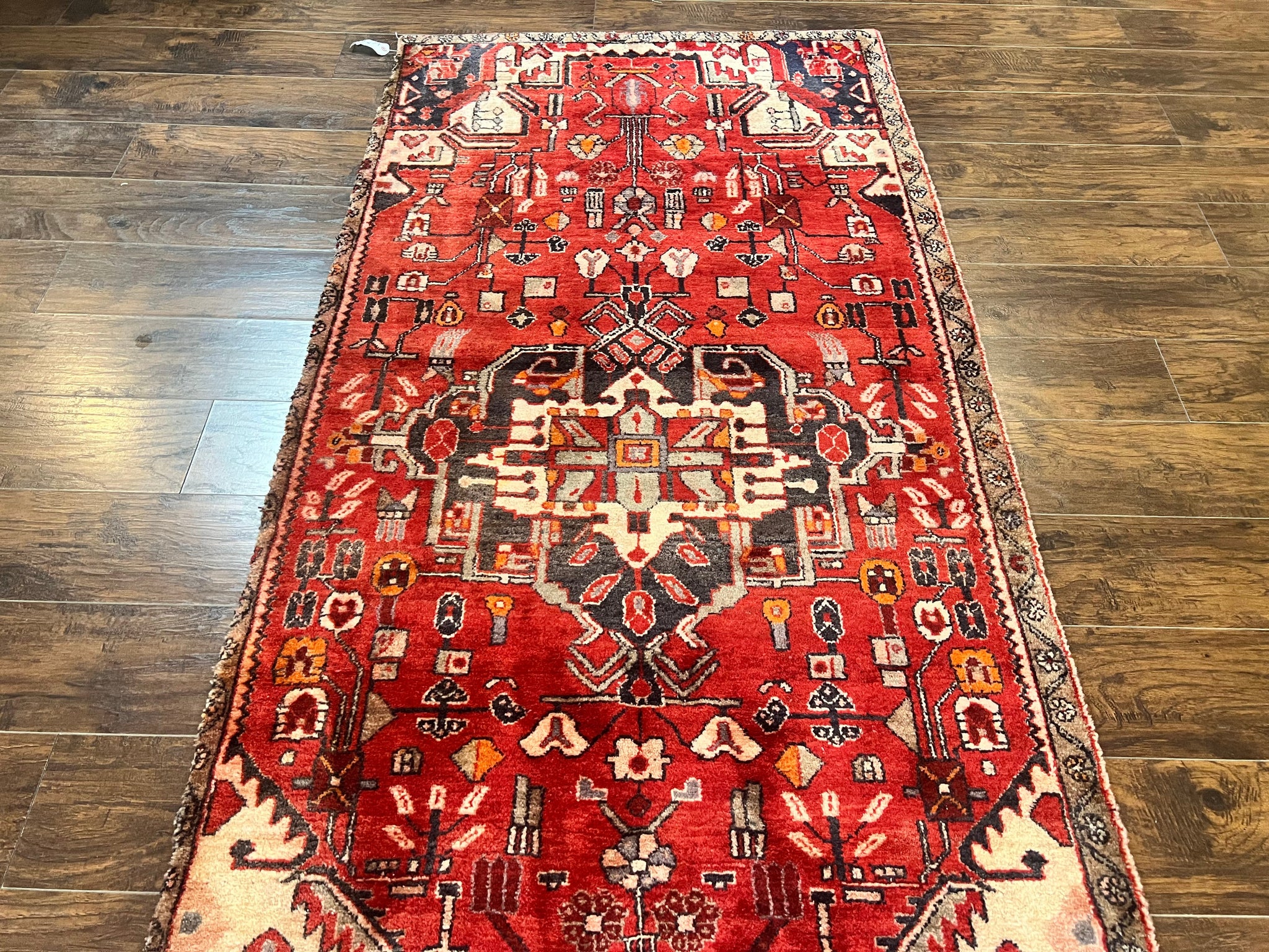 Antique Persian Tribal Rug 4 x 8, Geometric Medallion, Boho Rug, Wool Handmade Rug, Red 4x8 Rug, Persian Hamadan Rug by Jewel Rugs