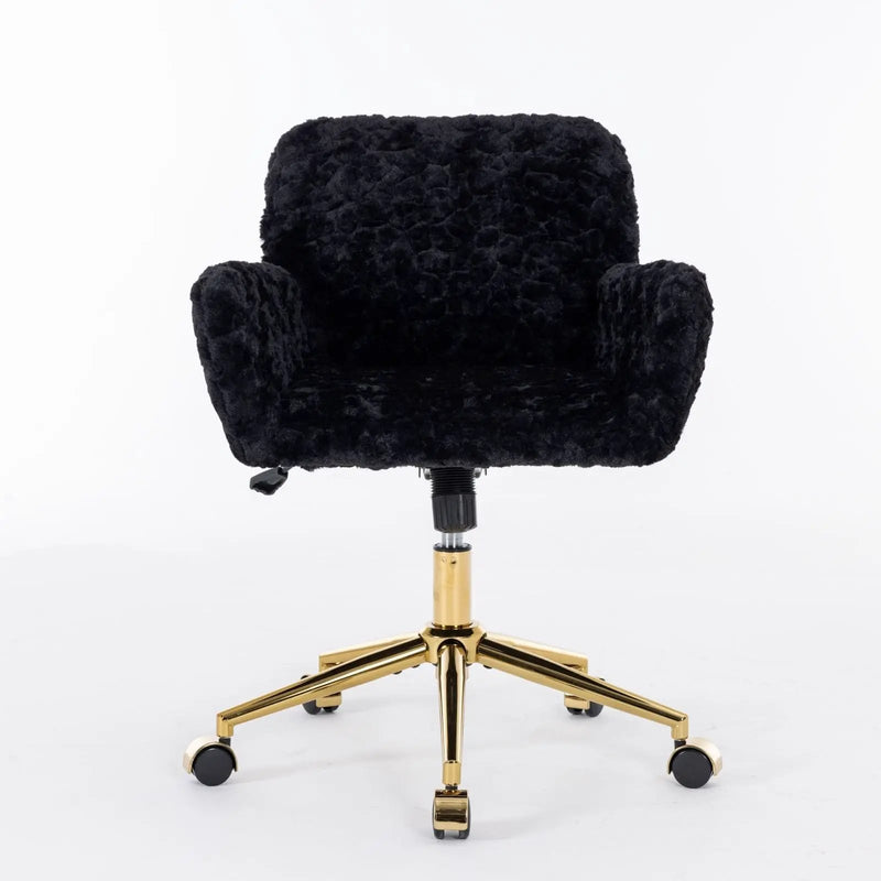 Office Chair, Artificial Rabbit Hair Home Office Chair With Metal Base, Adjustable Desk Chair Swivel Office Chair, Vanity Chair by Unique Piece Furniture