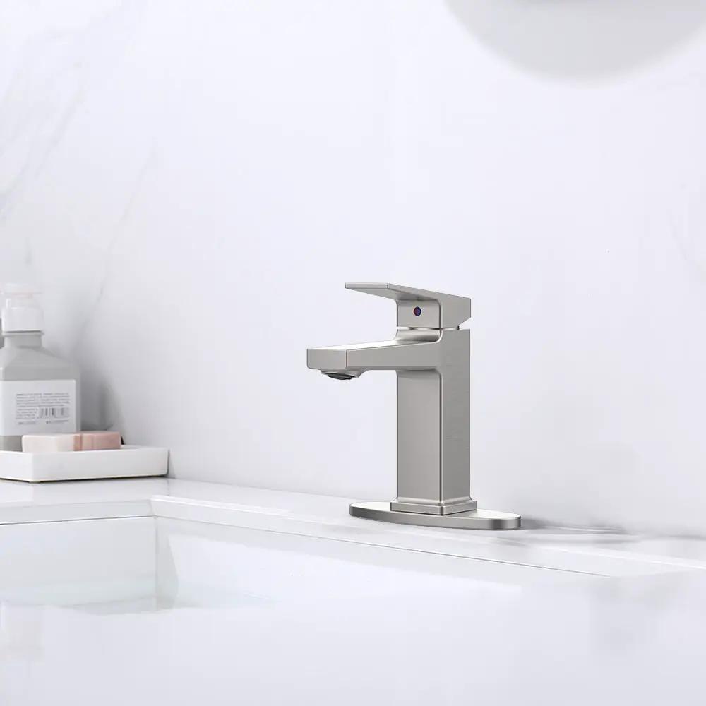 Brushed Nickel Single Handle Bathroom Faucet with Deck by HouseOfZazla