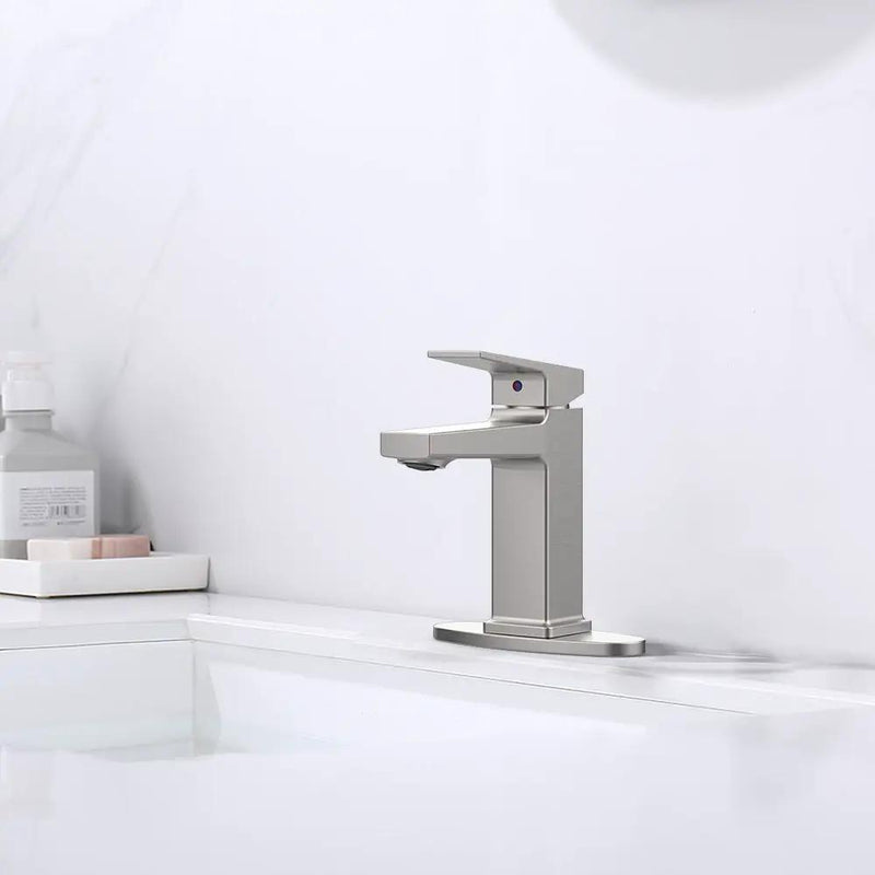Brushed Nickel Single Handle Bathroom Faucet with Deck by HouseOfZazla