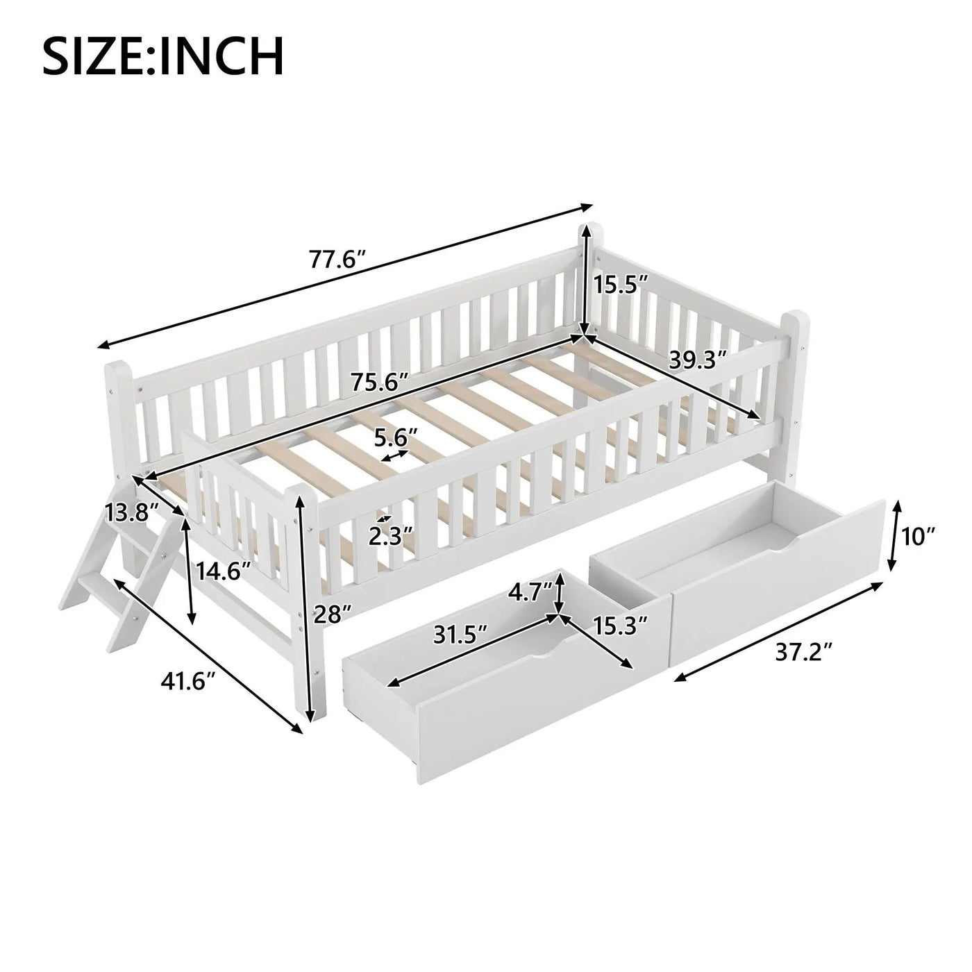 Platform Bed With Guardrail And 2 Drawers by HouseOfZazla