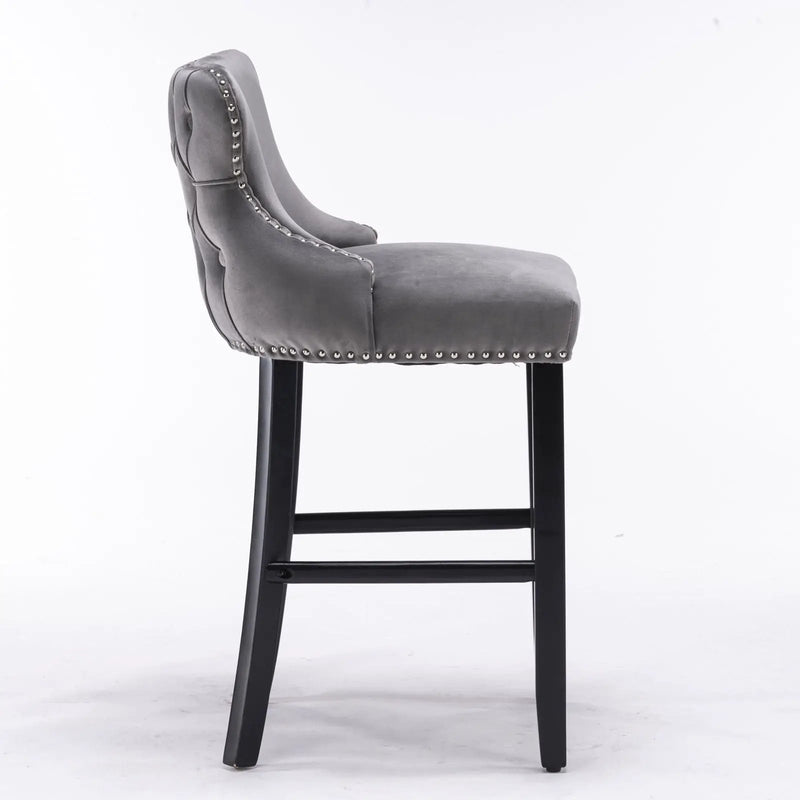 Contemporary Upholstered Wing-Back Barstools With Button Tufted Decoration And Wooden Legs, And Nailhead Trim, Leisure Style Bar Chairs, Bar Stools (Set of 2) by Unique Piece Furniture