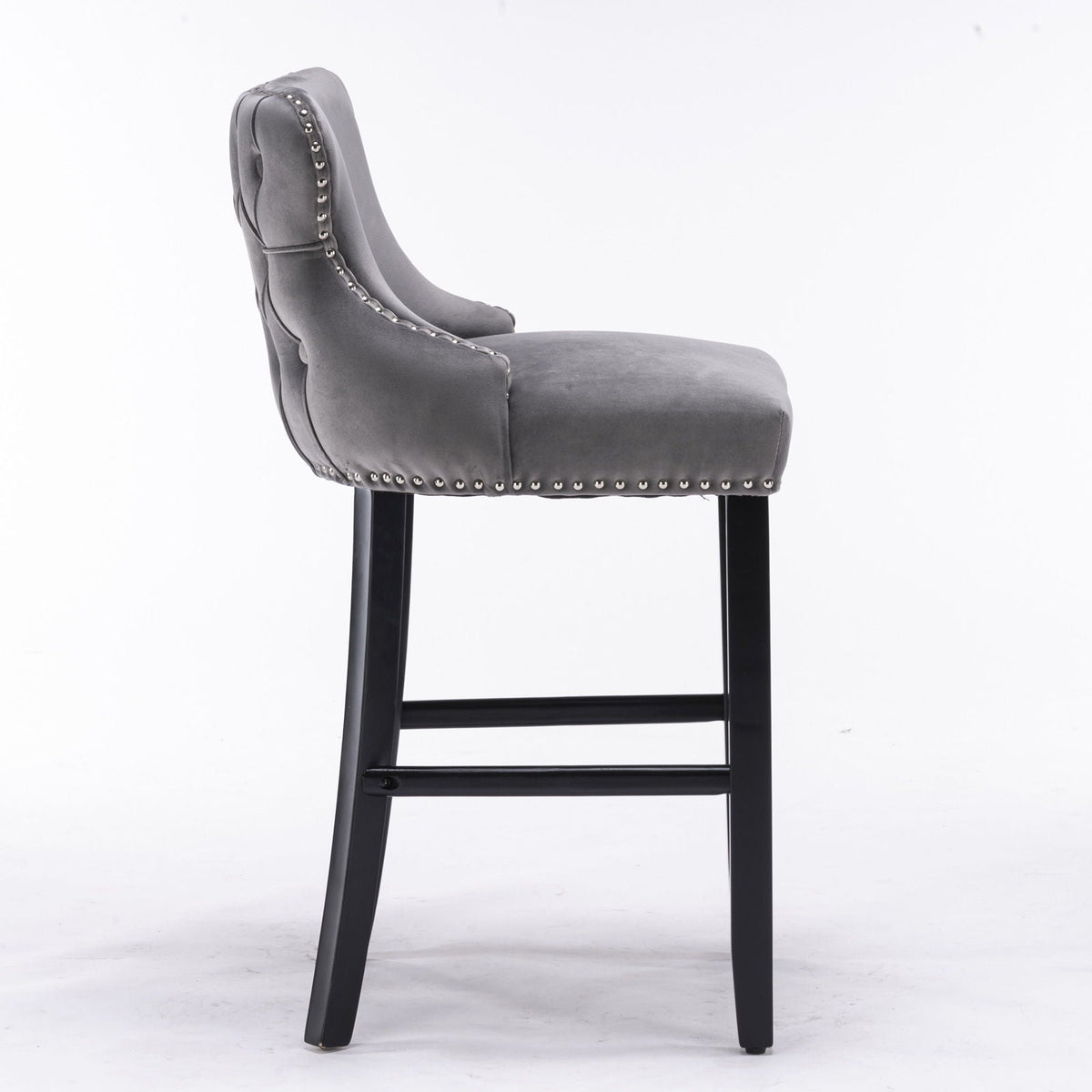 Upholstered Wing-Back Barstools with Button Tufting and Nailhead Trim - Set of 2, photo 17 of 20
