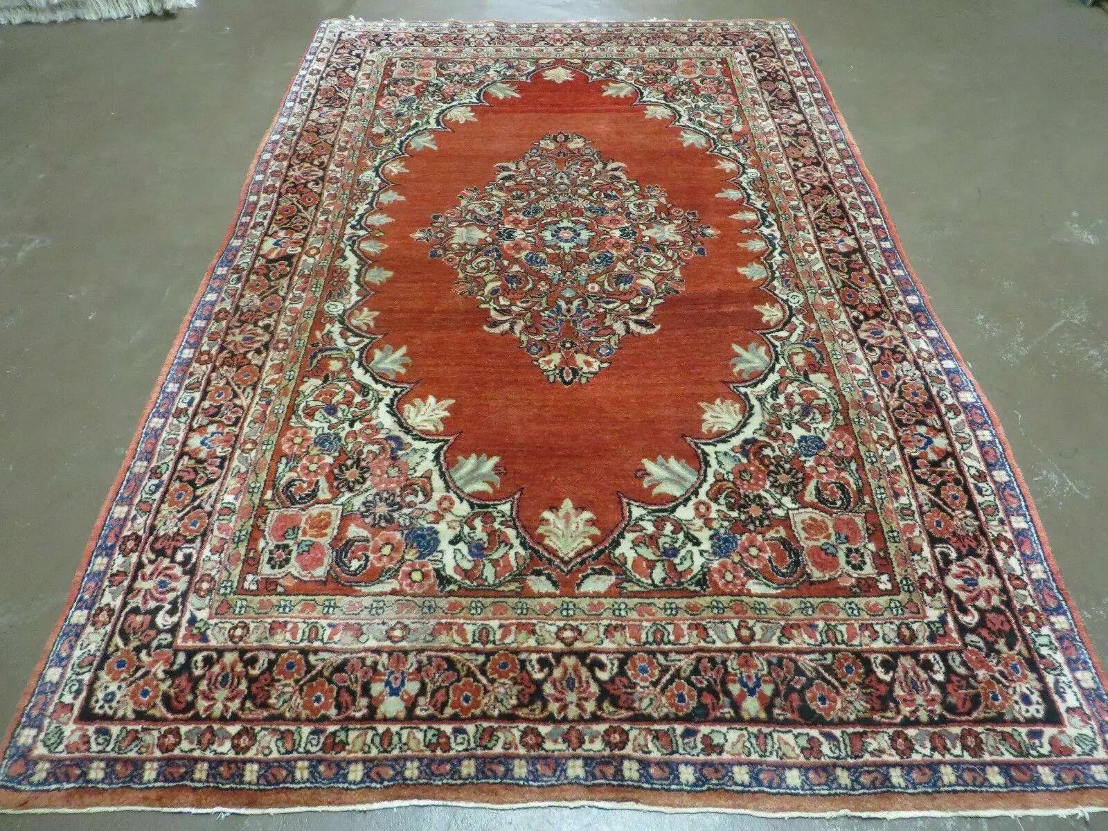 Antique Persian Sarouk Rug 5x8, Red, Semi Open Field, Hand Knotted, Wool by Jewel Rugs