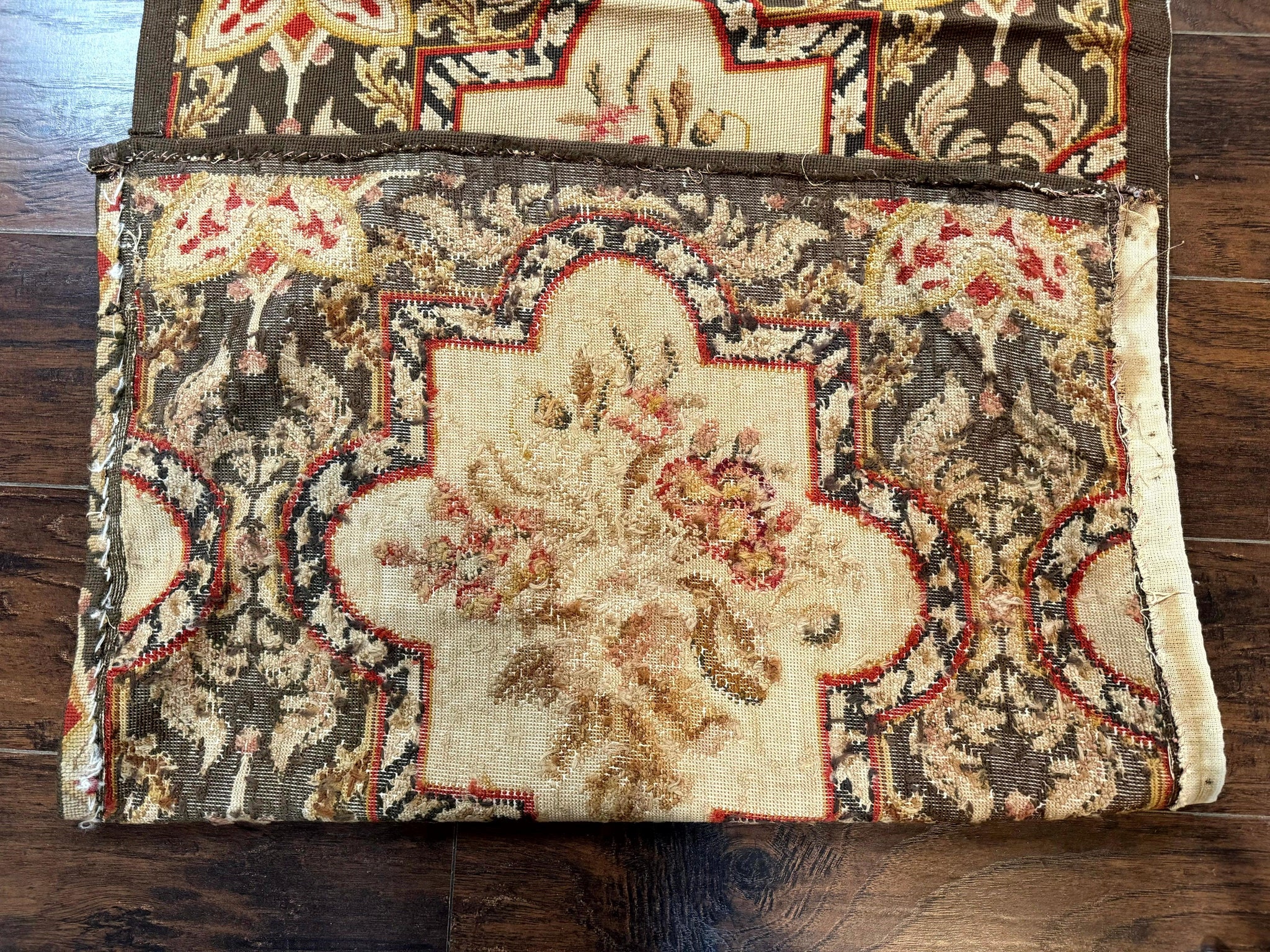 Needlepoint Runner Rug 2.7 x 9.7, European French Design, Wool, Handmade, Vintage by Jewel Rugs