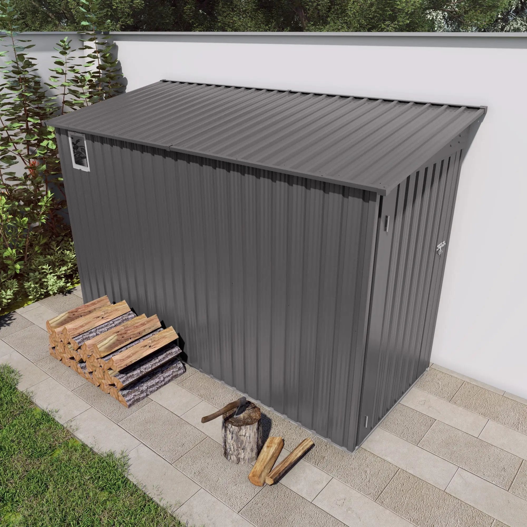 Lean To Shed With Windows, Tool House With Sloping Roof With 2 Vents And 1 Side Open Door For Backyard - Gray by HouseOfZazla