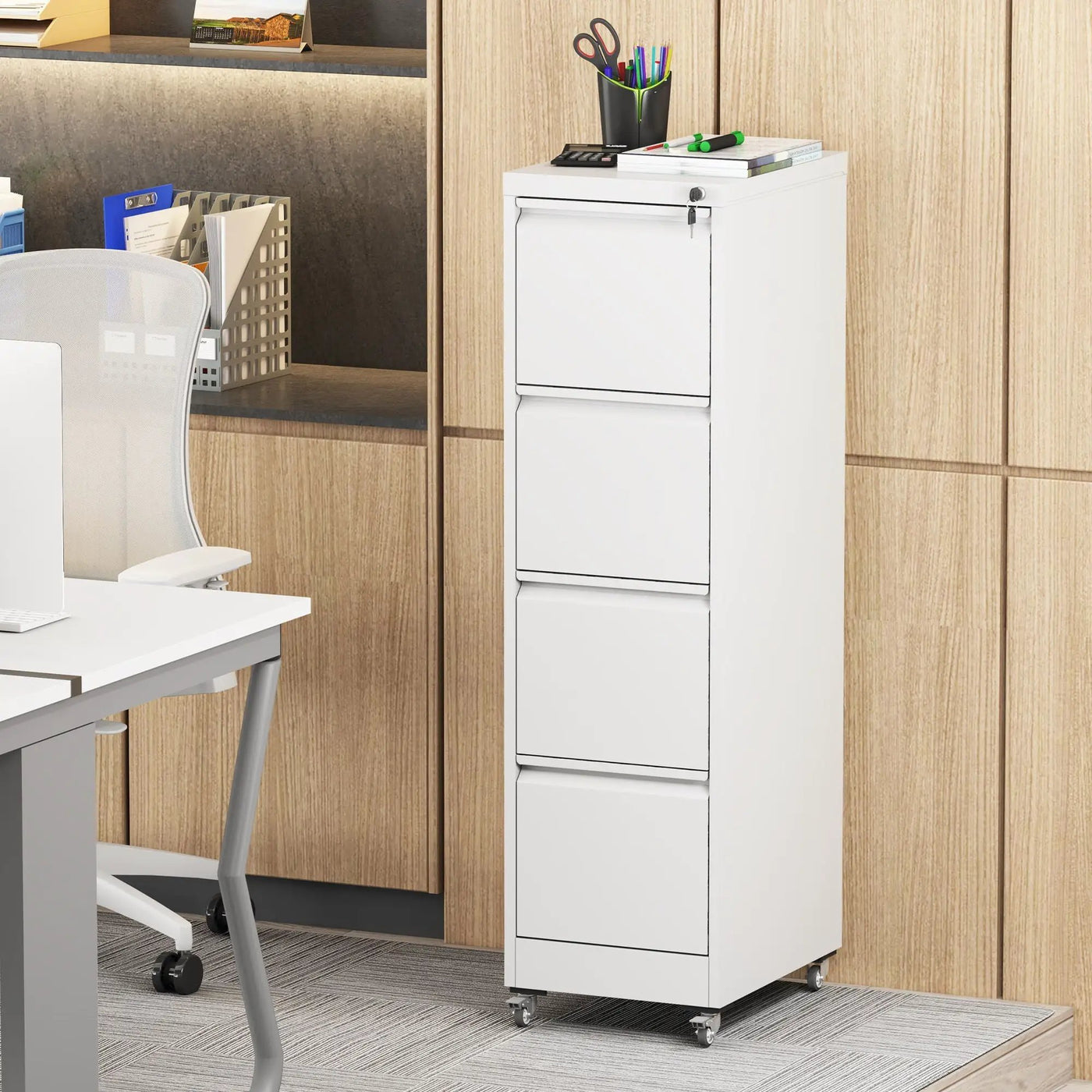 Drawer Metal Locking Vertical File Cabinet With Wheels Heavy Duty Lockable Storage by HouseOfZazla