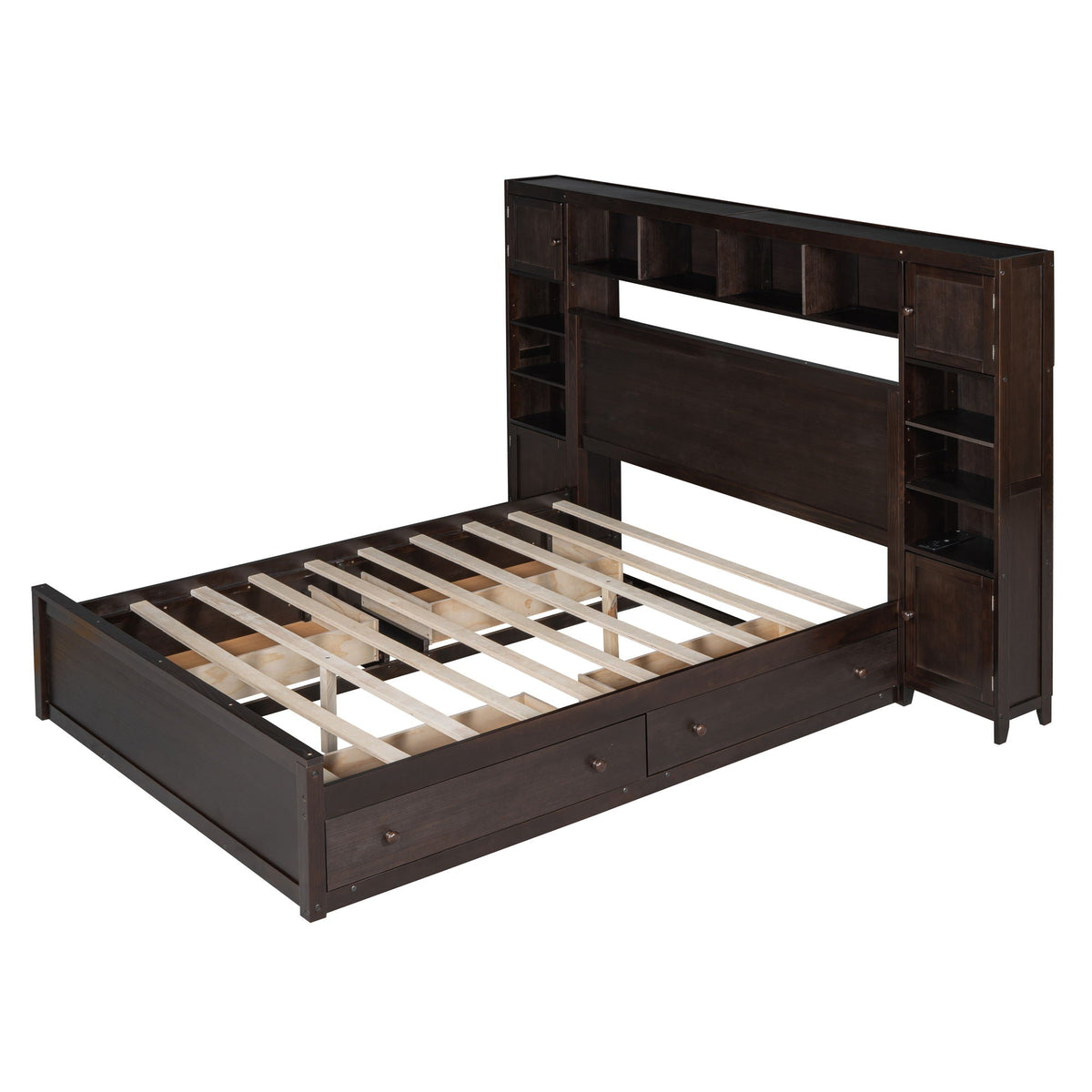Queen Cabinet Bed with Shelves and Built-in Sockets - Dark Brown, White or Dark Gray, photo 9 of 12