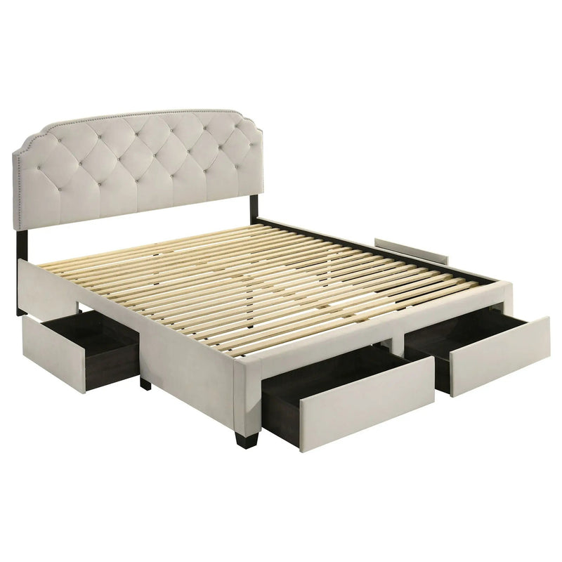 Marianna 4-drawer Upholstered Eastern King Storage Bed Cream by Unique Piece Furniture