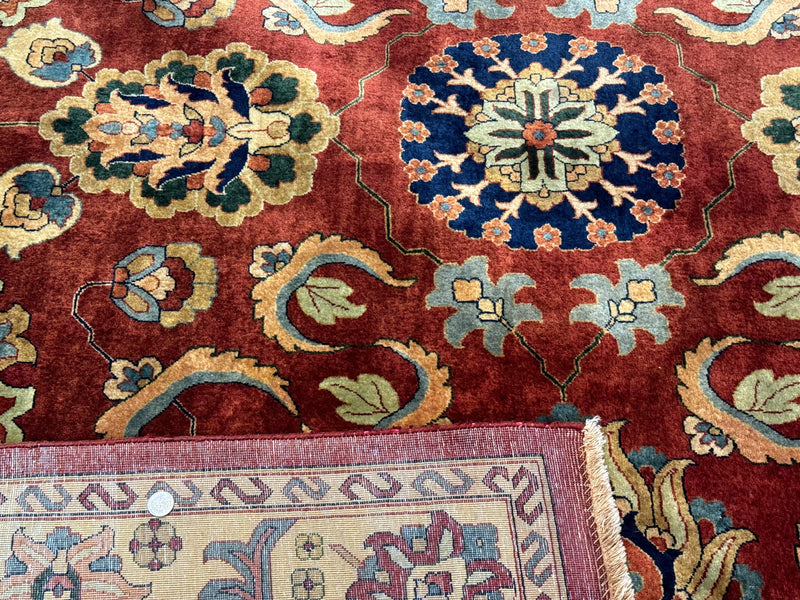 Palace Size Indo Persian Rug 12x15, Sultanabad Mahal Carpet, Red Navy Blue, Fine 210 KPSI by Jewel Rugs