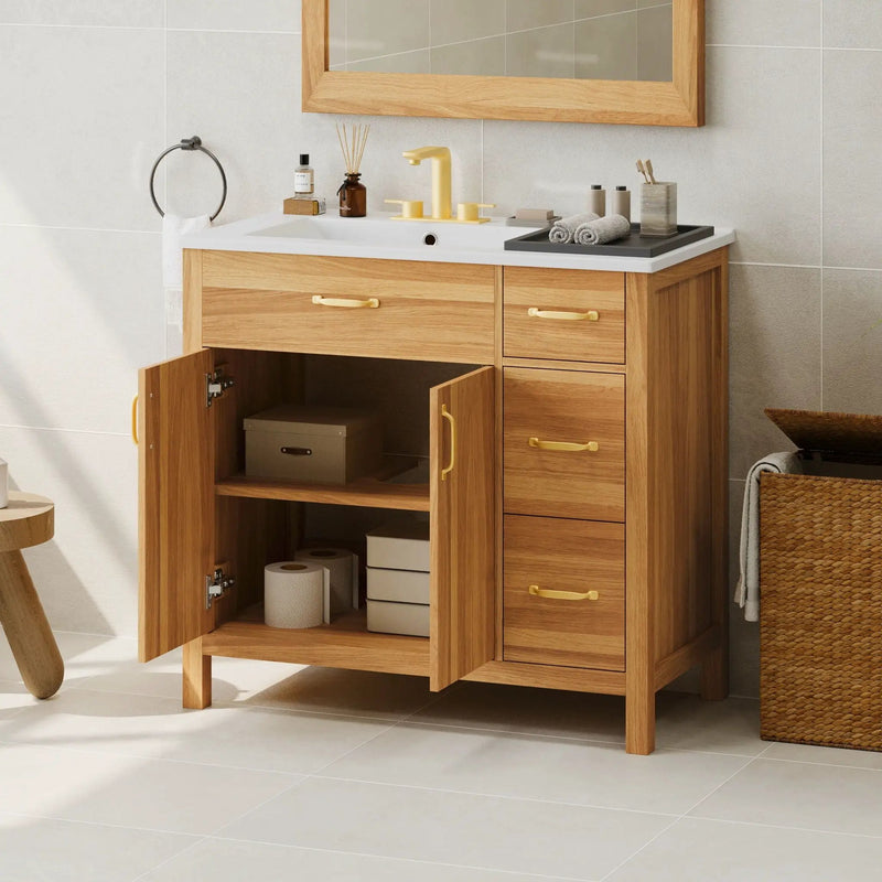 Bathroom Vanity, 2 Soft Close Doors, 3 Soft Close Drawers, Adjustable Shelf - Wood by HouseOfZazla