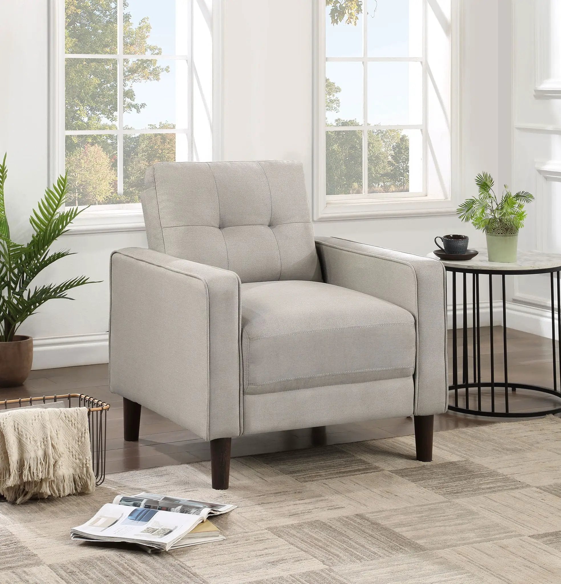 Bowen Upholstered Track Arm Tufted Accent Chair Beige by Unique Piece Furniture