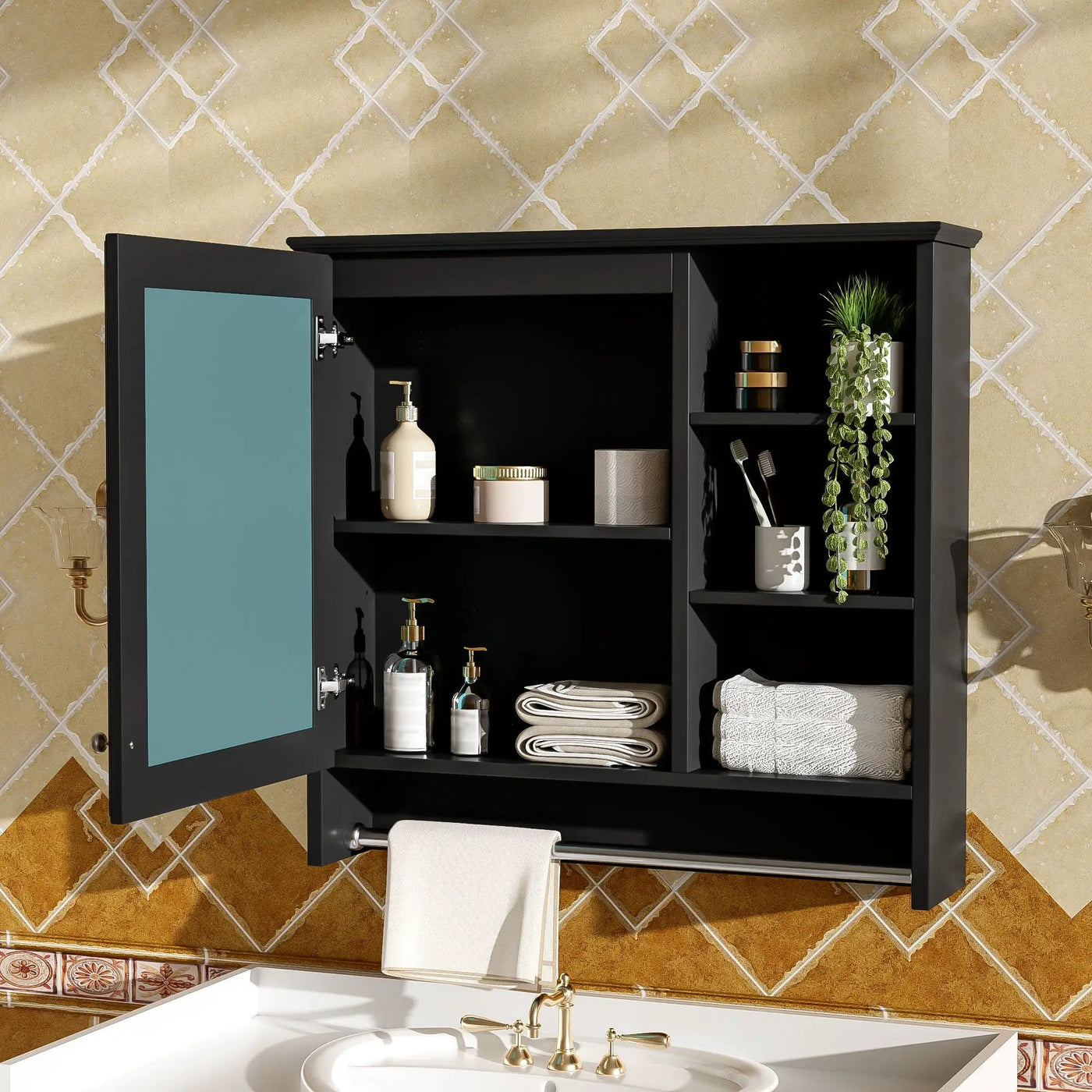 Wall Mount 2 In 1 Mirror Cabinet With Adjustable Shelf, Soft-Closing Hinges by HouseOfZazla