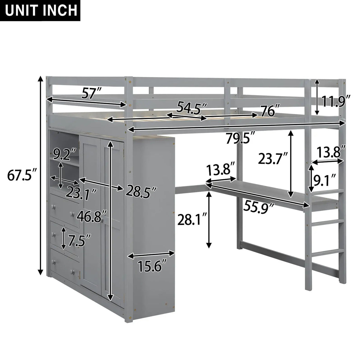 Loft Bed With Built In Wardrobe, Shelves And Drawers by Unique Piece Furniture