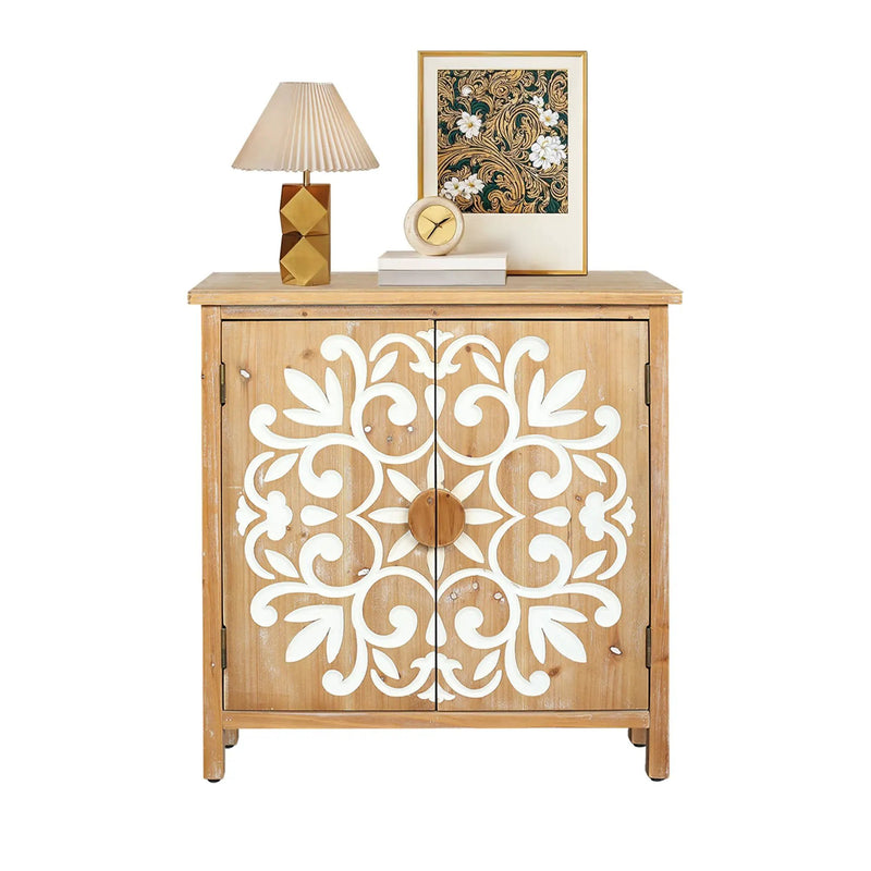 Rustic Wooden Accent Cabinet with Floral Carved Doors by HouseOfZazla