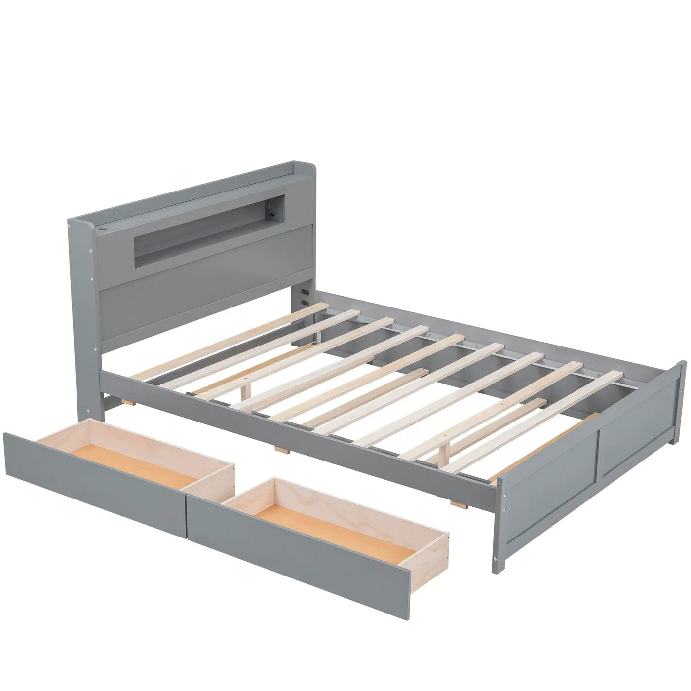 Storage Platform Bed With LED Lights, 2 Drawers And Trundle by HouseOfZazla