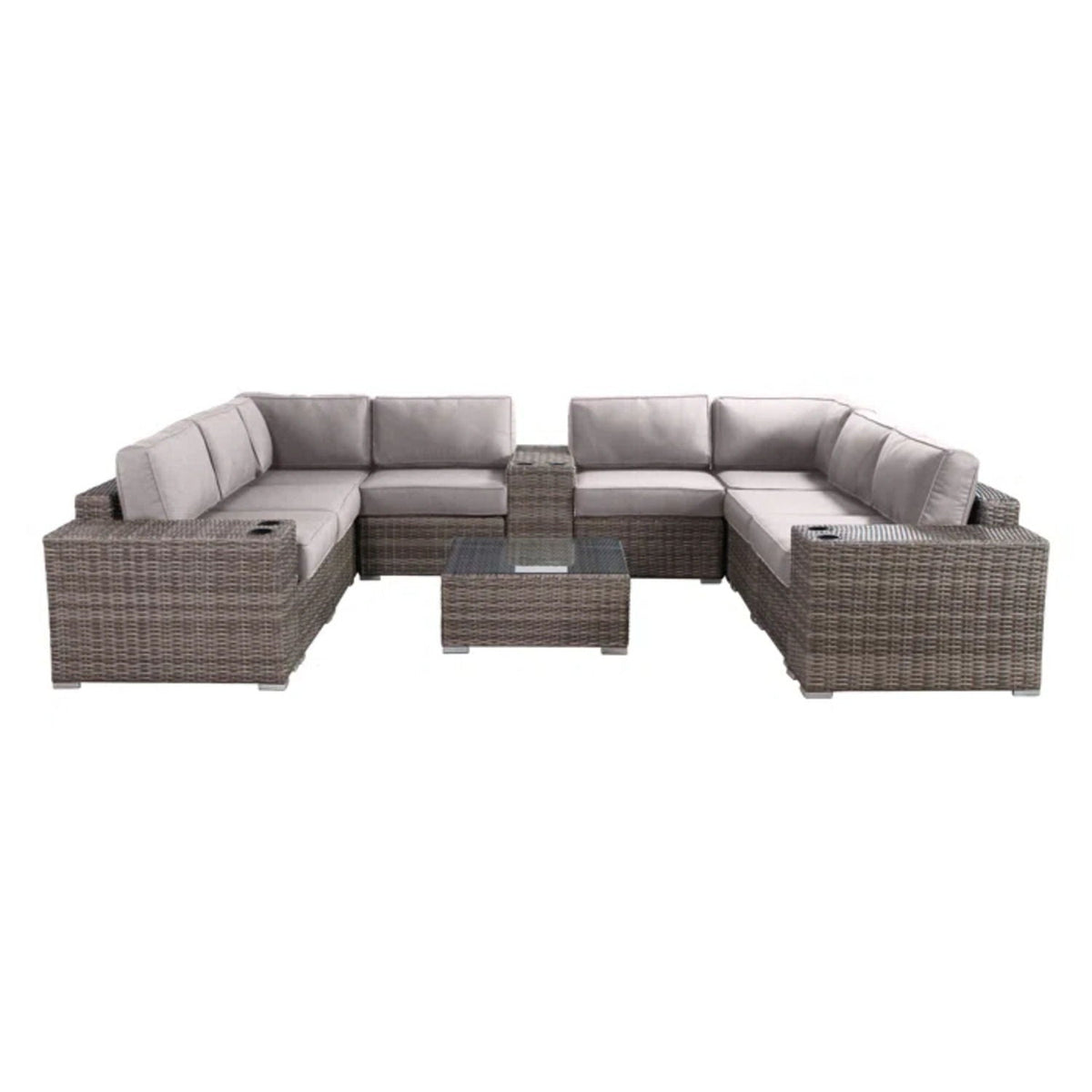 Modern Patio Rattan Sectional Set with Cushions - Multiple Set Options